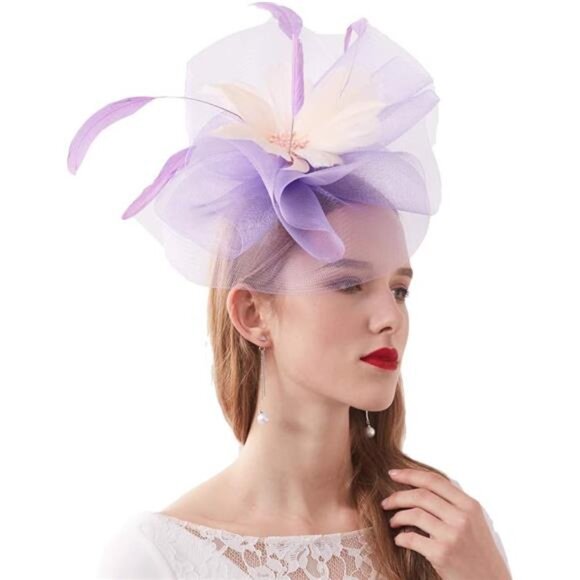 Women Organza Hat, Fascinator Hat Light Purple